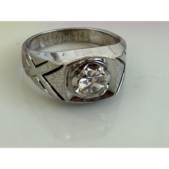 Vintage MCM Vargas Mens Sterling Ring Sz 12.5 Clear Spinel stone 13.5 grams